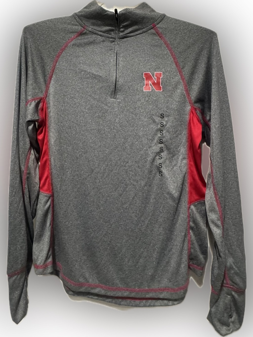 Colosseum Nebraska Cornhuskers Womens Gray Red N Logo 1/4 Zip Pullover Top Small